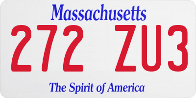 MA license plate 272ZU3