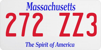 MA license plate 272ZZ3