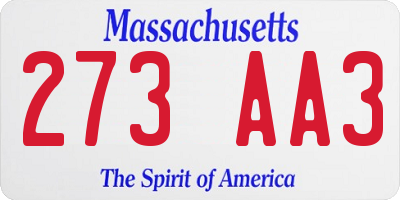 MA license plate 273AA3