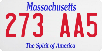 MA license plate 273AA5