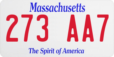 MA license plate 273AA7