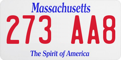 MA license plate 273AA8