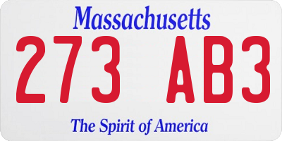 MA license plate 273AB3