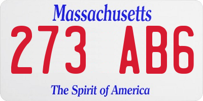 MA license plate 273AB6