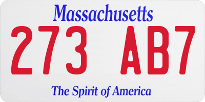 MA license plate 273AB7