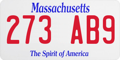 MA license plate 273AB9