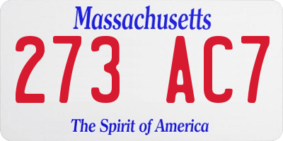 MA license plate 273AC7