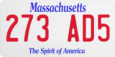 MA license plate 273AD5