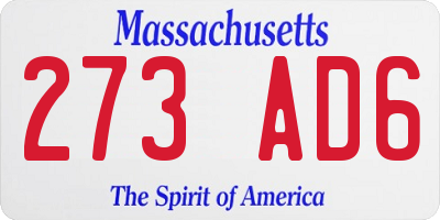 MA license plate 273AD6