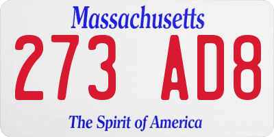 MA license plate 273AD8