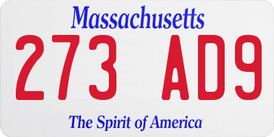MA license plate 273AD9