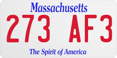 MA license plate 273AF3