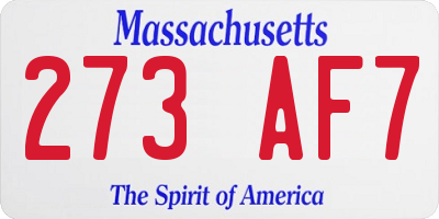 MA license plate 273AF7