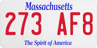 MA license plate 273AF8