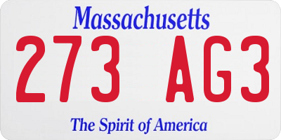 MA license plate 273AG3