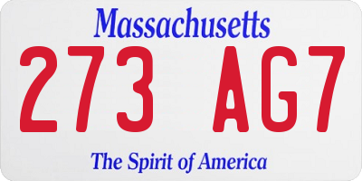 MA license plate 273AG7