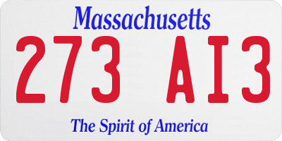 MA license plate 273AI3