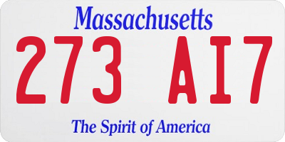 MA license plate 273AI7