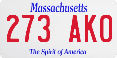 MA license plate 273AK0