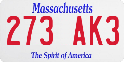 MA license plate 273AK3