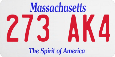 MA license plate 273AK4