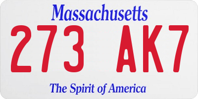 MA license plate 273AK7