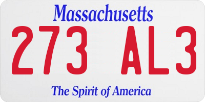 MA license plate 273AL3