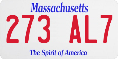 MA license plate 273AL7