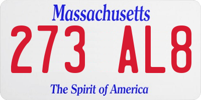 MA license plate 273AL8