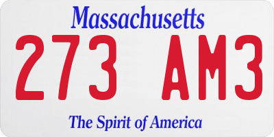 MA license plate 273AM3