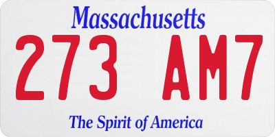 MA license plate 273AM7