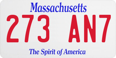 MA license plate 273AN7