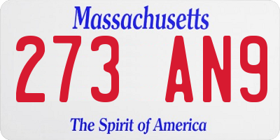 MA license plate 273AN9