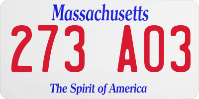 MA license plate 273AO3