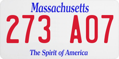 MA license plate 273AO7