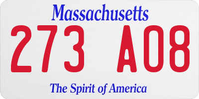 MA license plate 273AO8