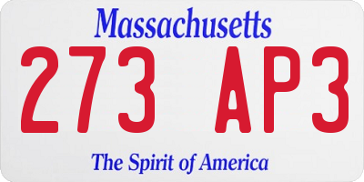 MA license plate 273AP3