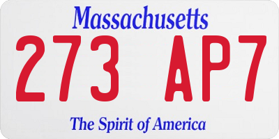 MA license plate 273AP7