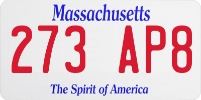 MA license plate 273AP8