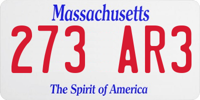 MA license plate 273AR3
