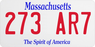 MA license plate 273AR7