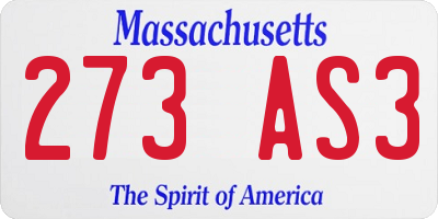 MA license plate 273AS3