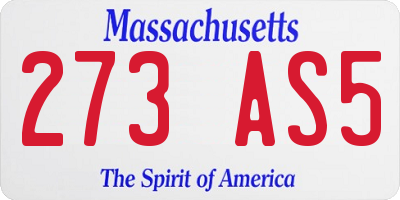 MA license plate 273AS5