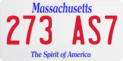 MA license plate 273AS7