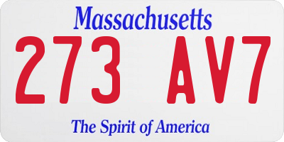 MA license plate 273AV7