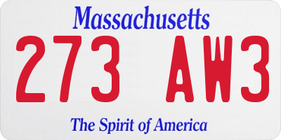 MA license plate 273AW3