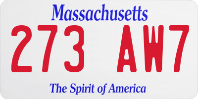 MA license plate 273AW7