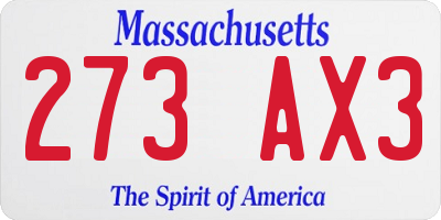 MA license plate 273AX3