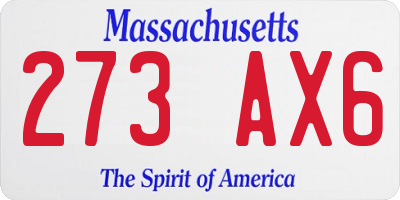 MA license plate 273AX6