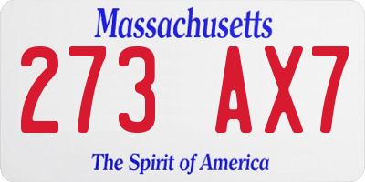 MA license plate 273AX7